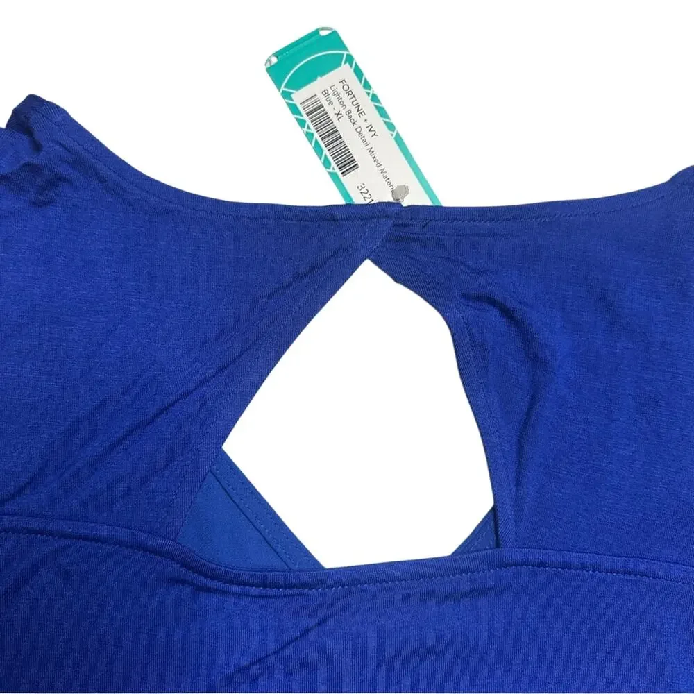 Cobalt Blue Sleeveless Blouse ✨ Zip Front Chic Work Top Summer Office - Picture 7 of 7